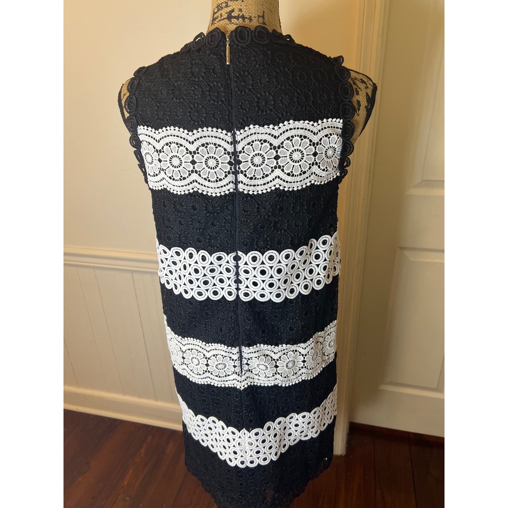 Kate spade Black White Lace Sleeveless Shift Dress Floral Geometric Stripes - Picture 8 of 9